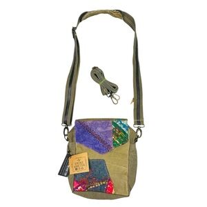 Vintage Addiction Recycled Military Tent & Vtg Fabric Crossbody 8"x10.25"x2.75"
